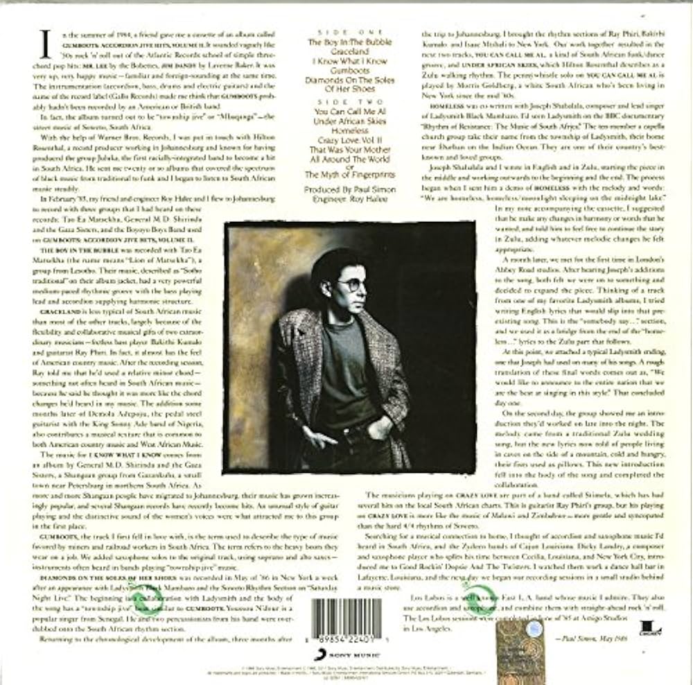 欧LP Paul Simon Graceland 88985422401 Legacy, Sony Music /00260 Paul Simon Graceland 180G VINYL NEAR MINT Legacy Vinyl LP